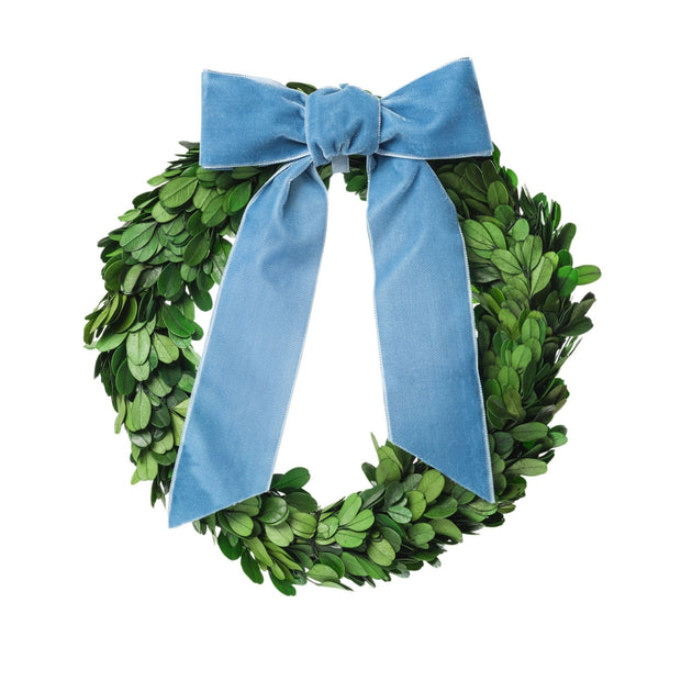 Cailíní Coastal Preserved Boxwood Wreath with Dusty Blue Ribbon