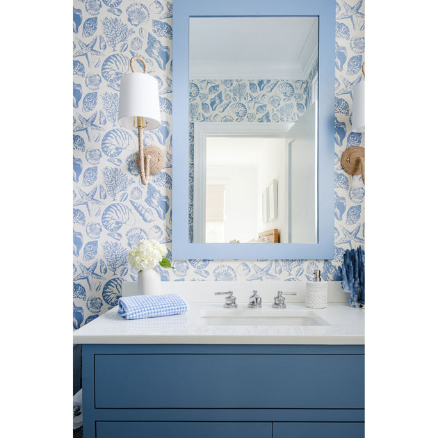 Coquillages Dusty Blue/Natural Grasscloth Wallcovering – Cailini Coastal