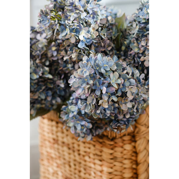 Antiqued Blue Pee Gee Hydrangea Faux Stem