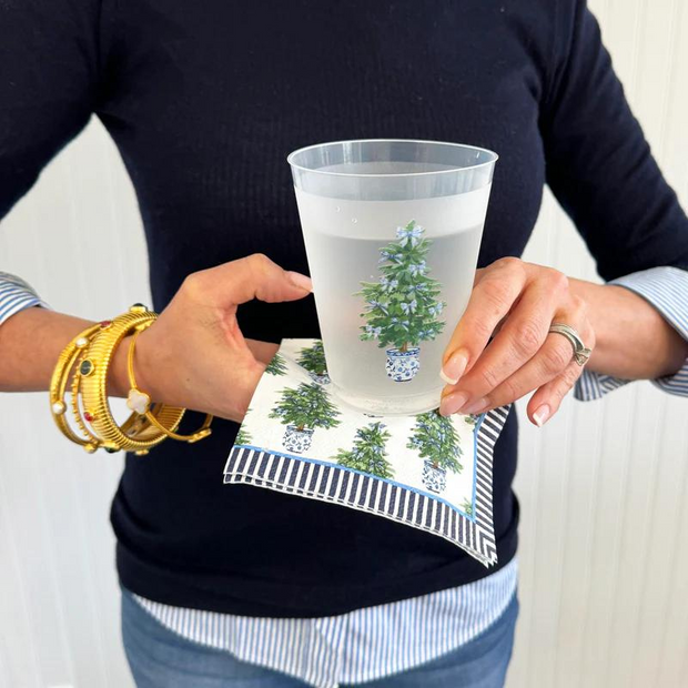 Blue Bow Christmas Tree Shatterproof Cups