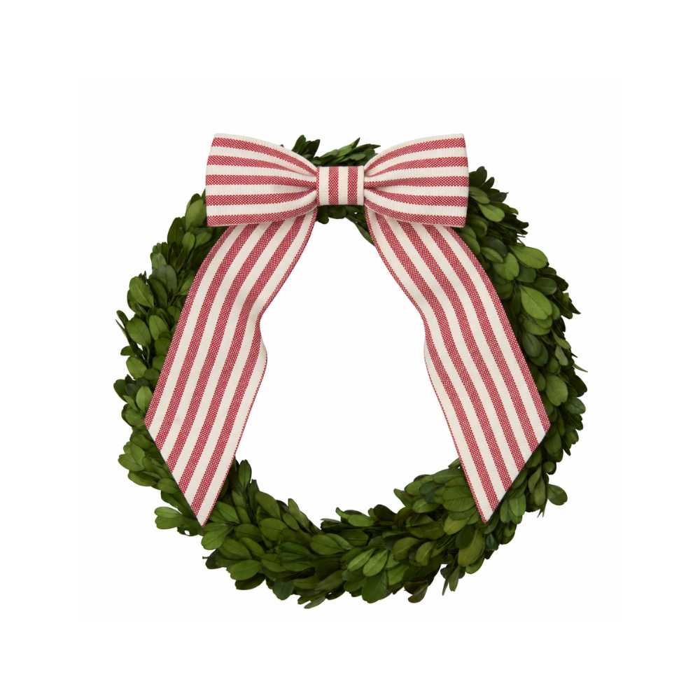 Boxwood Wreath with Peppermint Stripe Bow
