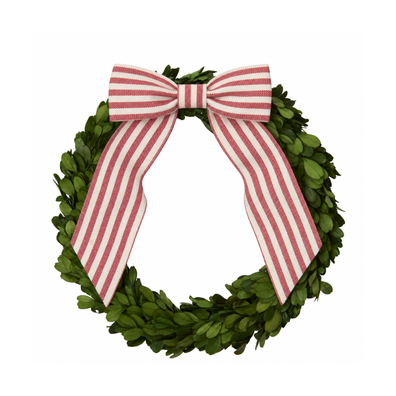 Boxwood Wreath with Peppermint Stripe Bow