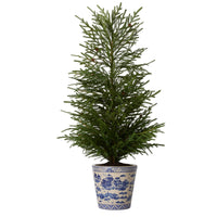Faux Norfolk Pine Tree in Chinoiserie Planter - Large
