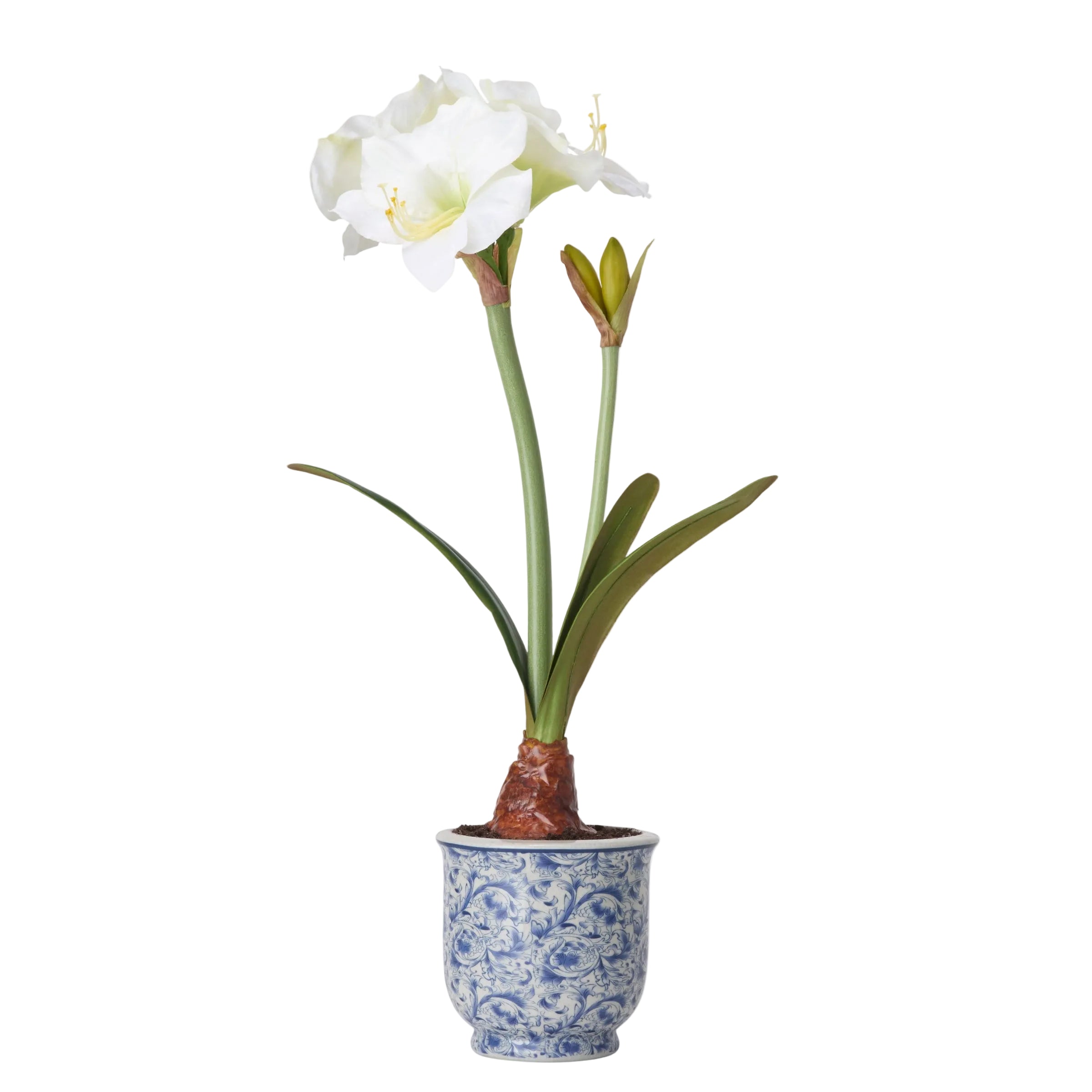 White Amaryllis Faux Arrangement in Chinoisierie Planter