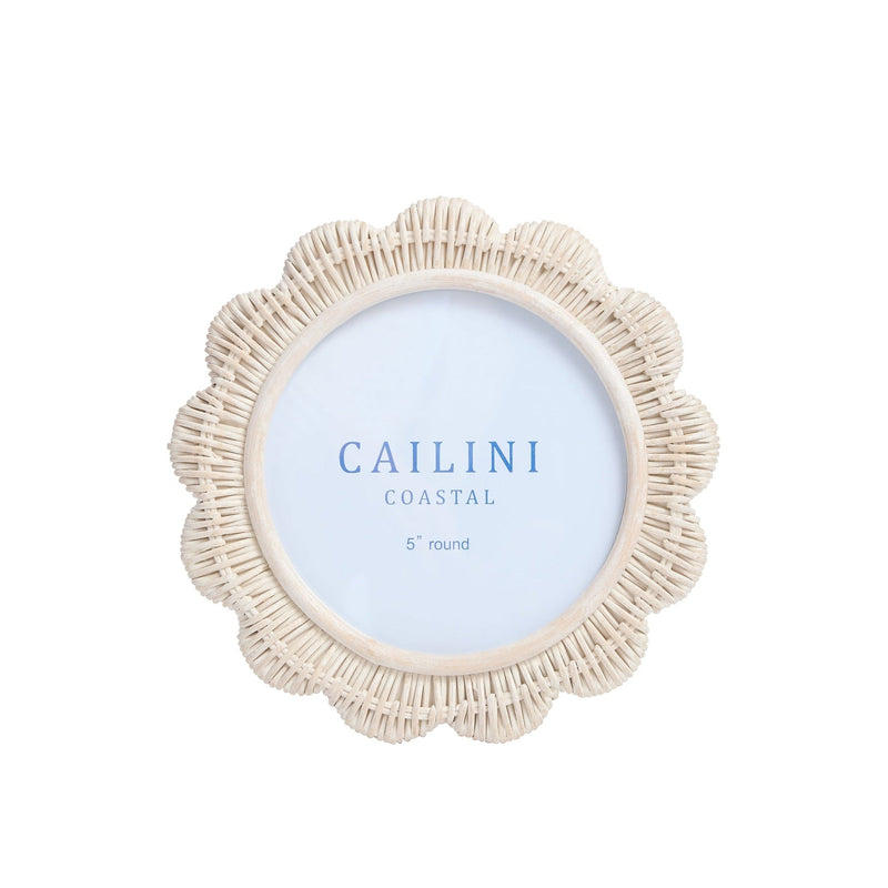 Surfside Scallop Rattan Round Photo Frame Driftwood