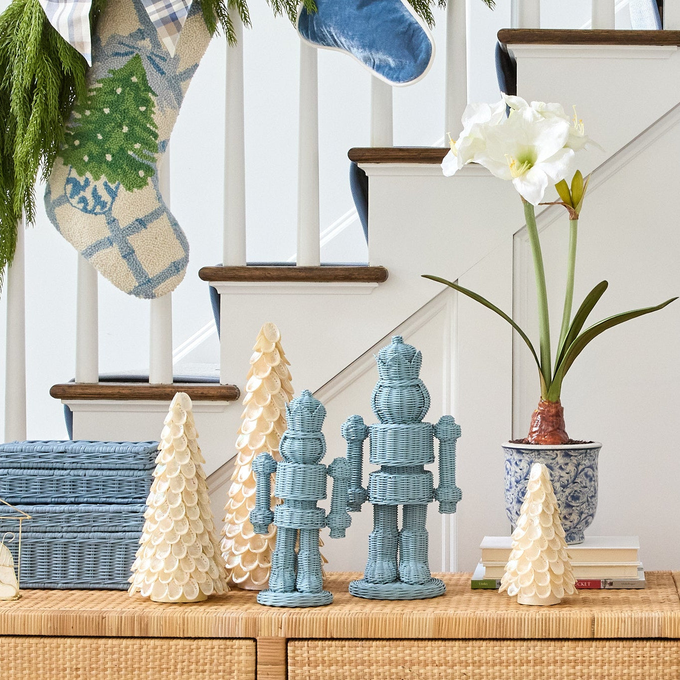 White Amaryllis Faux Arrangement in Chinoisierie Planter