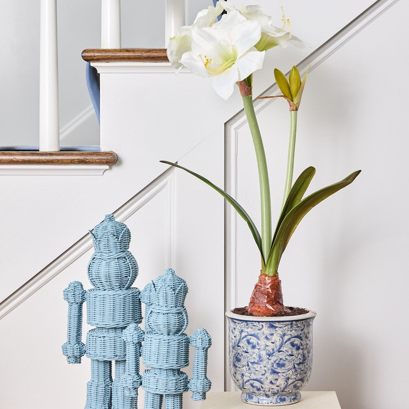White Amaryllis Faux Arrangement in Chinoisierie Planter – Cailini