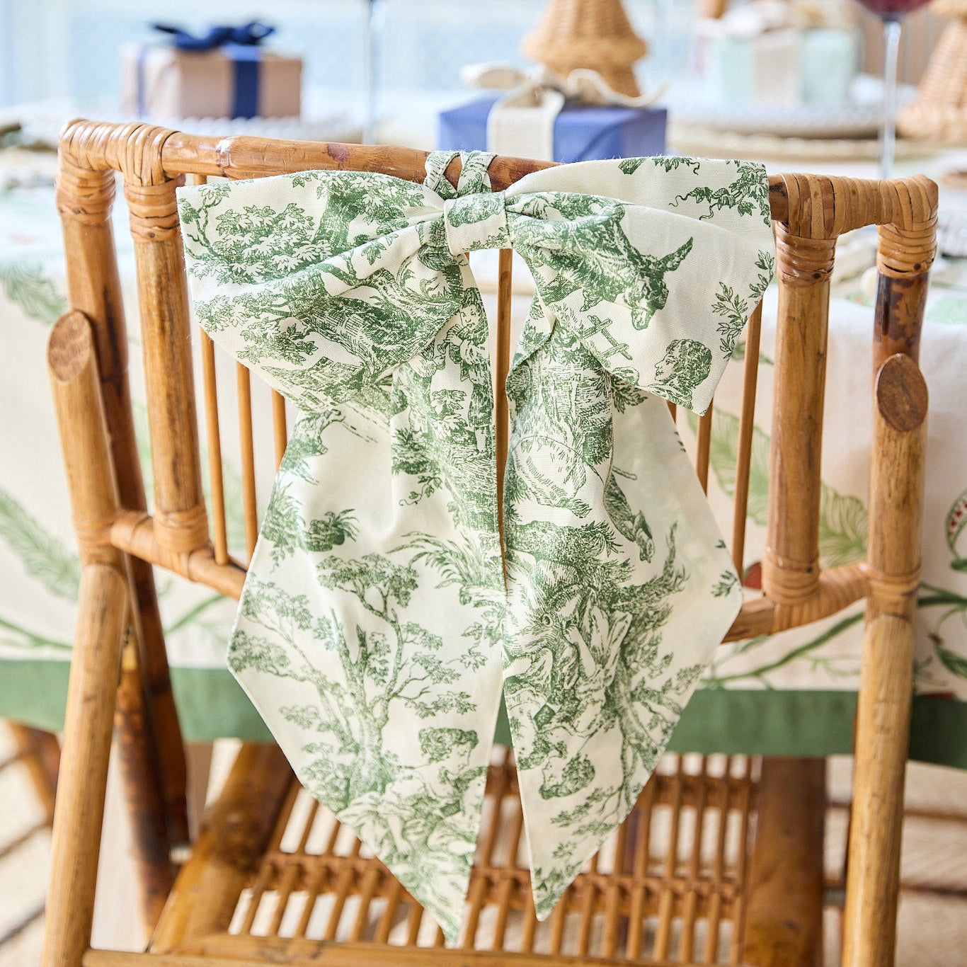 Evergreen Toile Oversized Bow
