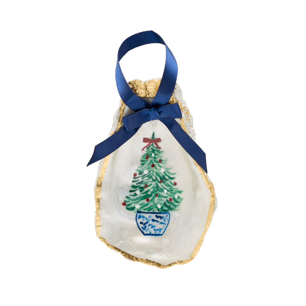 Chinoiserie Christmas Tree Gilded Oyster Shell Ornament
