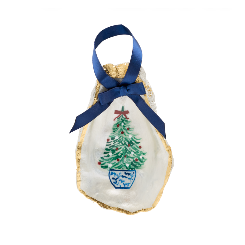 Chinoiserie Christmas Tree Gilded Oyster Shell Ornament