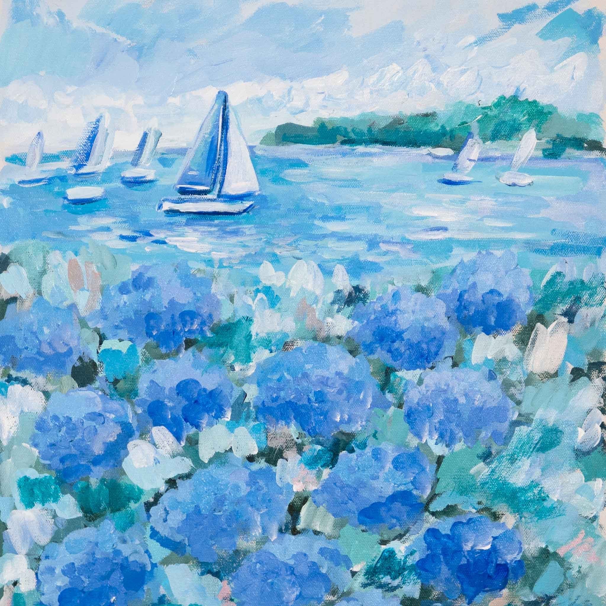 Cruisin with Blue Hydrangeas Original Framed Painting
