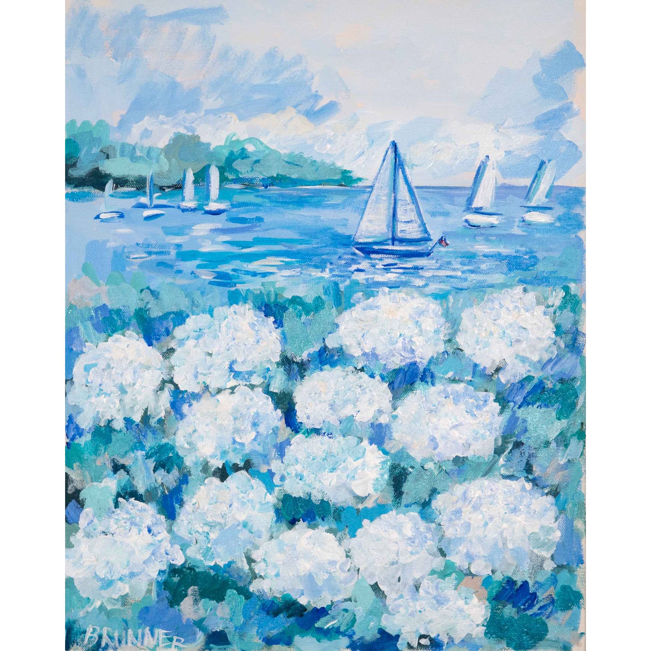 Cruisin with White Hydrangeas Original Framed Painting