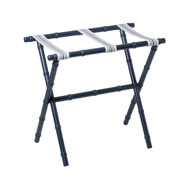 White/Navy Resort Bamboo Luggage Rack - Cailini Coastal