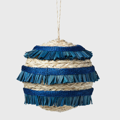 Blue Ruffle Straw Ornament - Set of 4