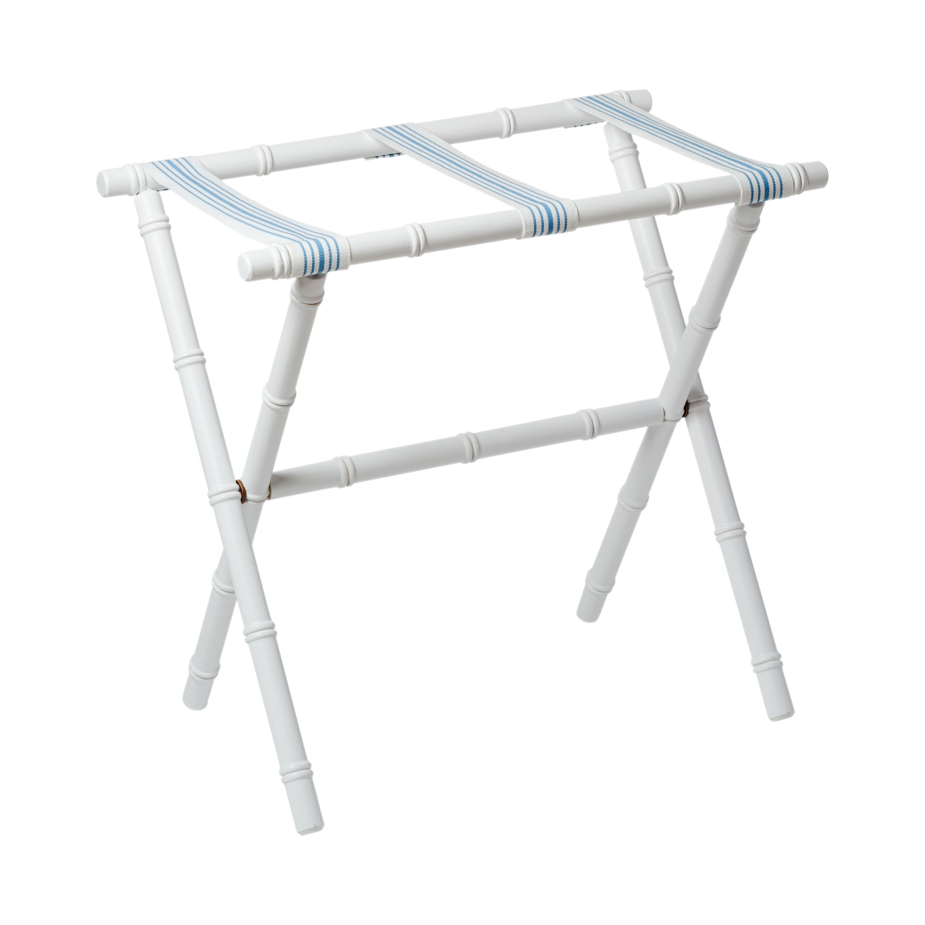 Resort Bamboo Luggage Rack - White with Light Blue Stripe Straps
