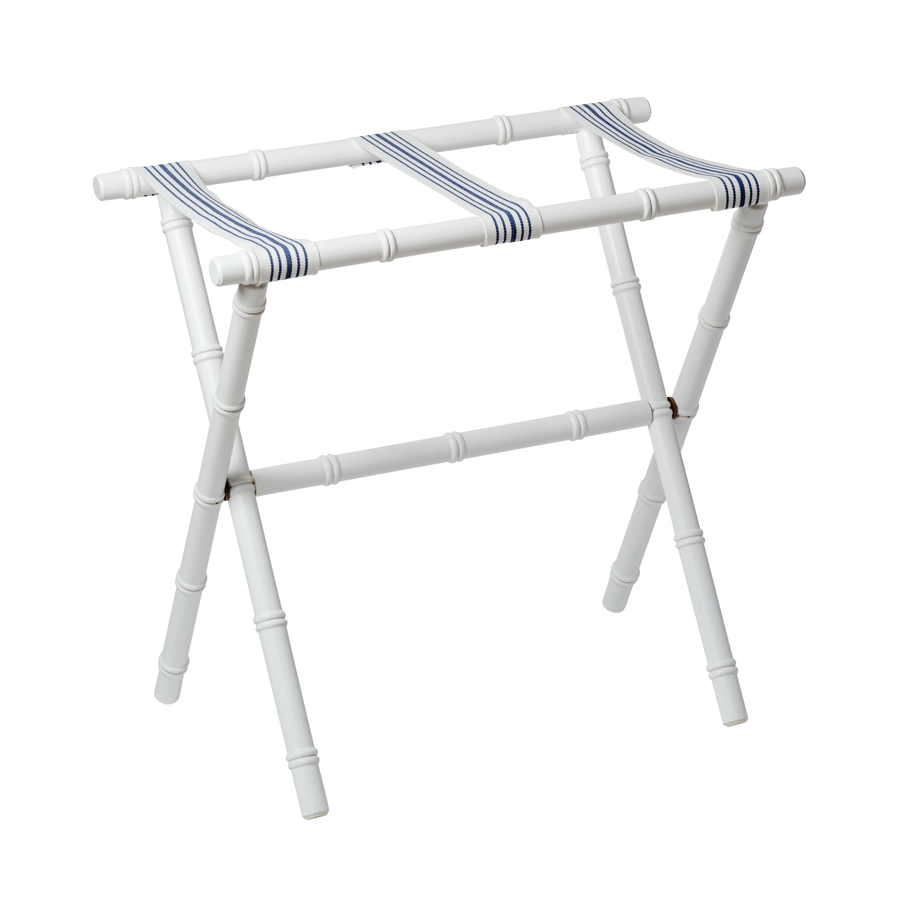 Resort Bamboo Luggage Rack - White with Navy Stripe Straps
