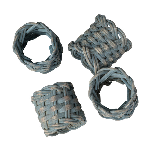 Blue Rattan Napkin Rings - Set of 4