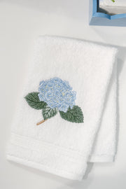 Embroidered Hydrangea Plush Terry Guest Towel