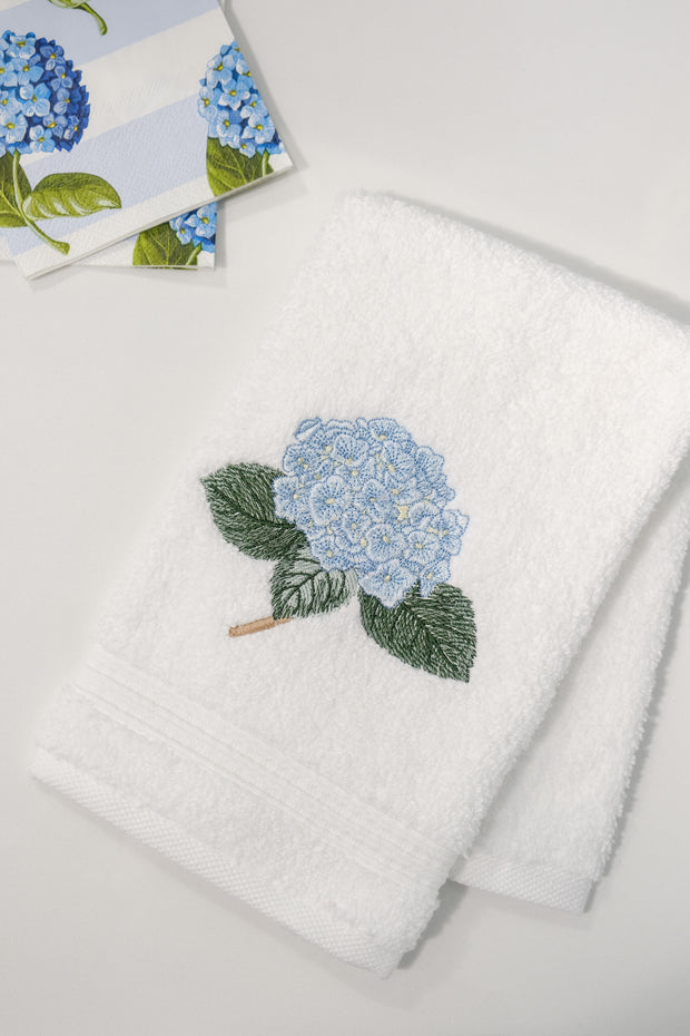 Embroidered Hydrangea Plush Terry Guest Towel