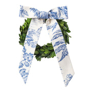 Preserved Boxwood Wreath with Blue & White Toile Bow