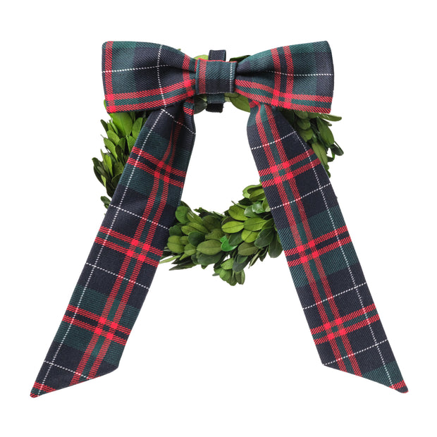 Boxwood Wreath with Christmas Tartan Bow