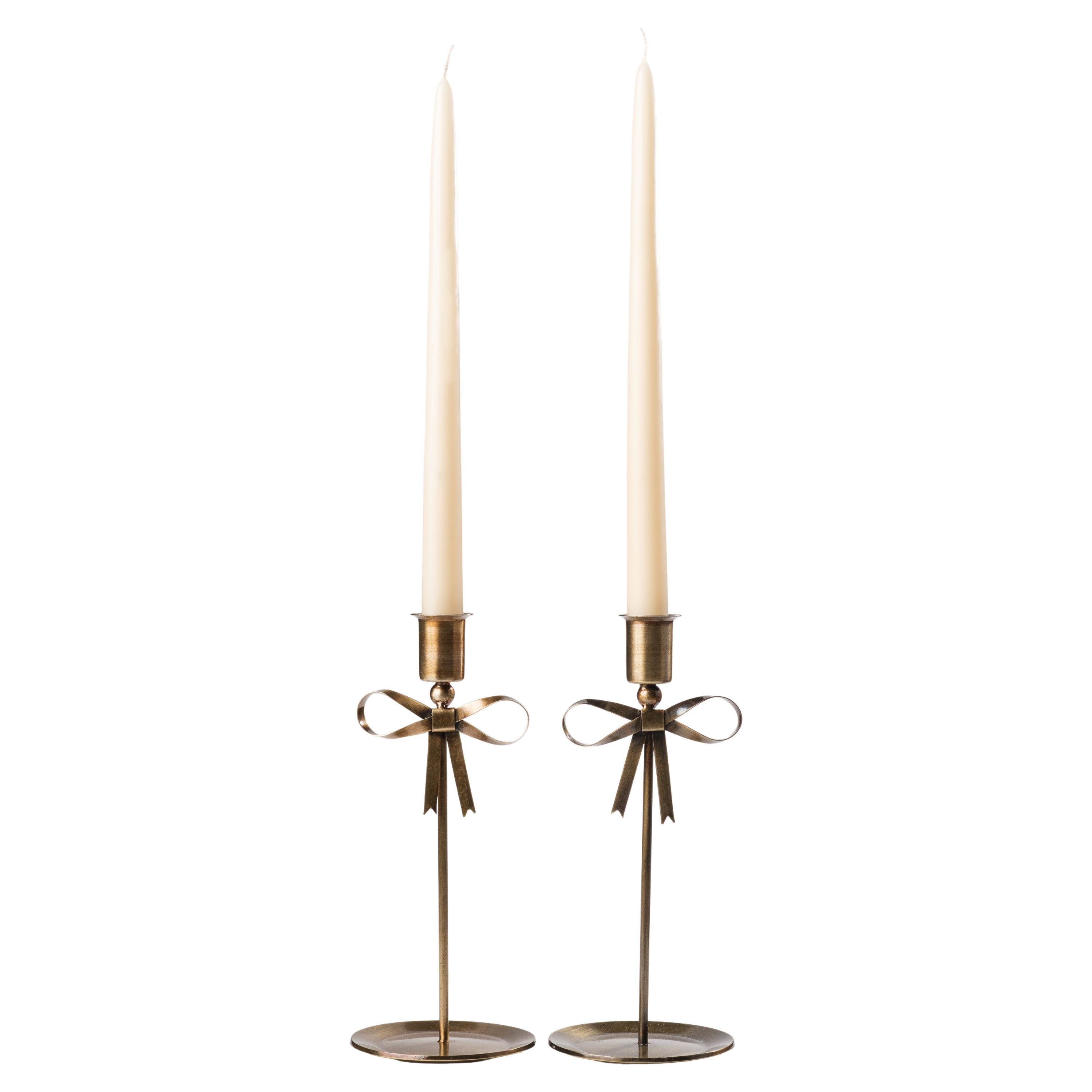 Tall Brass Bow Taper Candle Holder - Set of 2