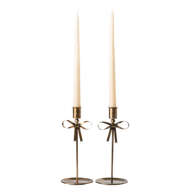 Tall Brass Bow Taper Candle Holder - Set of 2