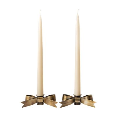Petite Brass Bow Taper Candle Holder - Set of 2