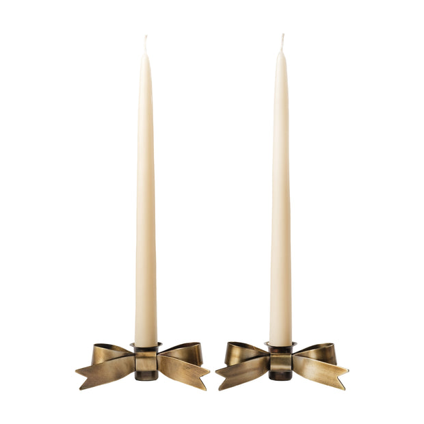 Petite Brass Bow Taper Candle Holder - Set of 2