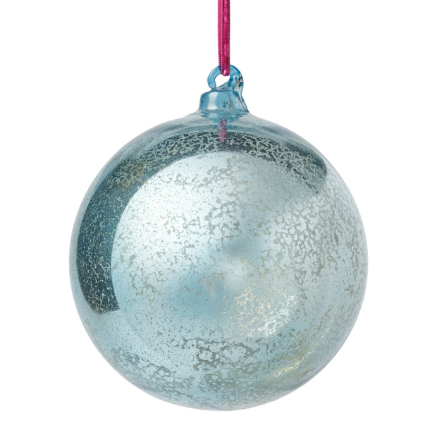 Dusty Blue Mercury Glass Ornament - Set of 6