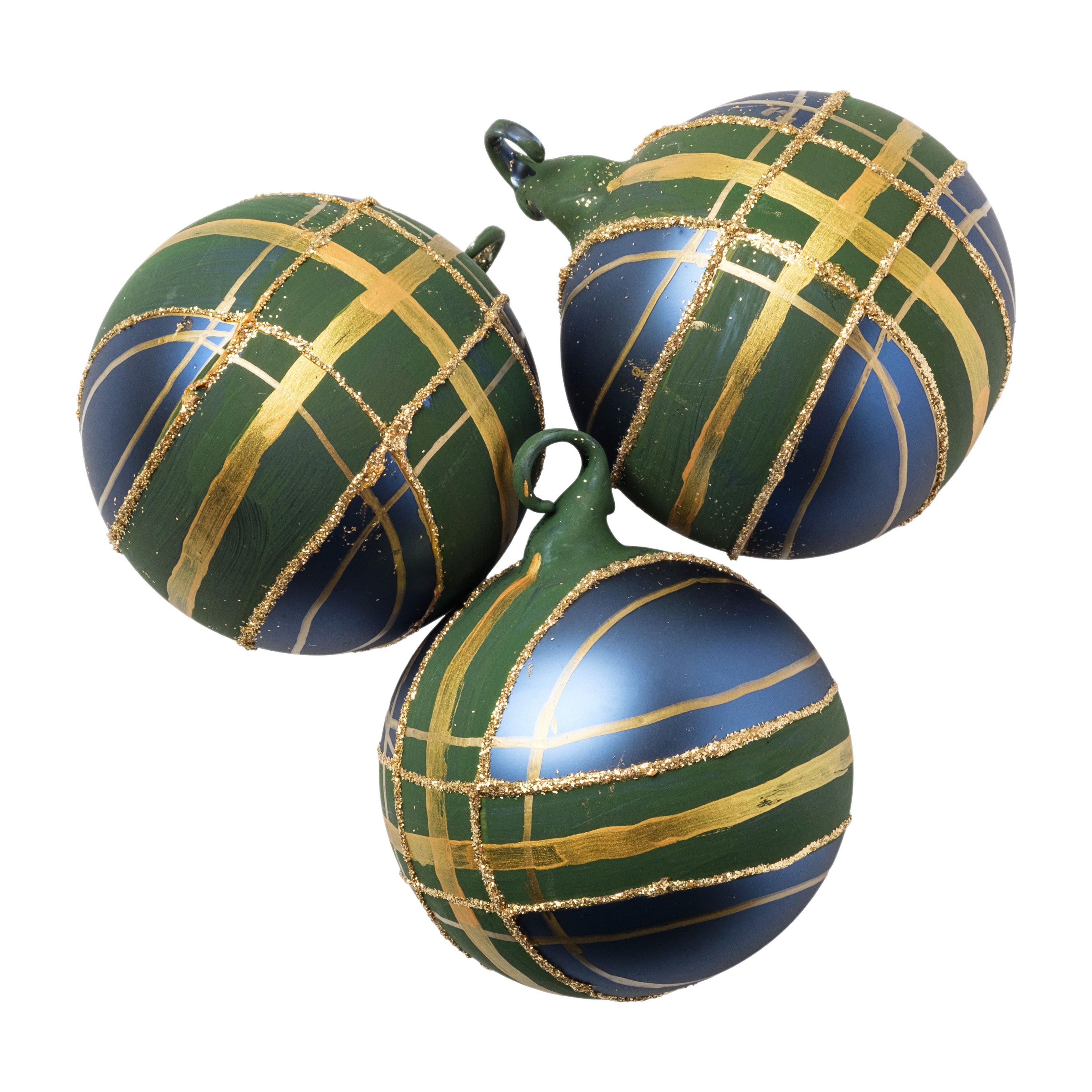 Christmas Plaid Glass Ornament - Set of 3