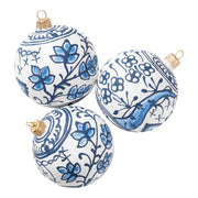 Blue Chinoiserie Glass Ornament - Set of 3