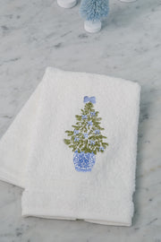 Embroidered Chinoiserie Christmas Tree Terry Guest Towel