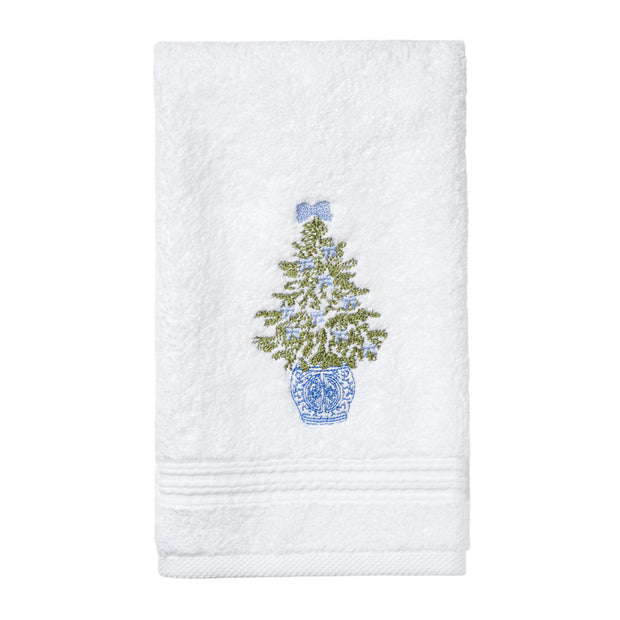 Embroidered Chinoiserie Christmas Tree Terry Guest Towel