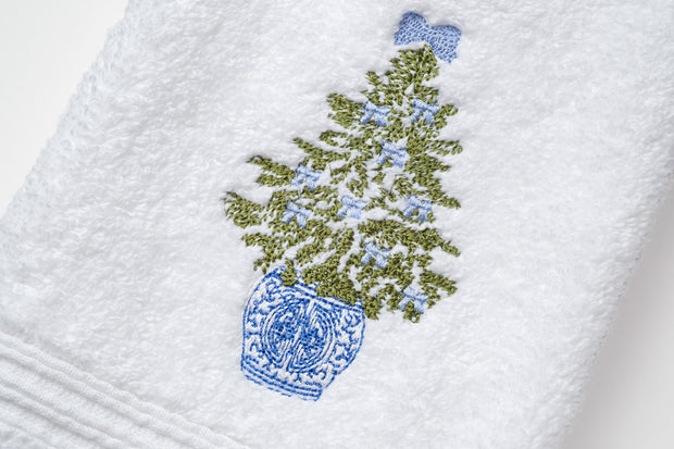 Embroidered Chinoiserie Christmas Tree Terry Guest Towel