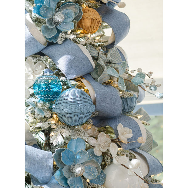 Frosted Blue Magnolia Blossom Tree Stem - Set of 6