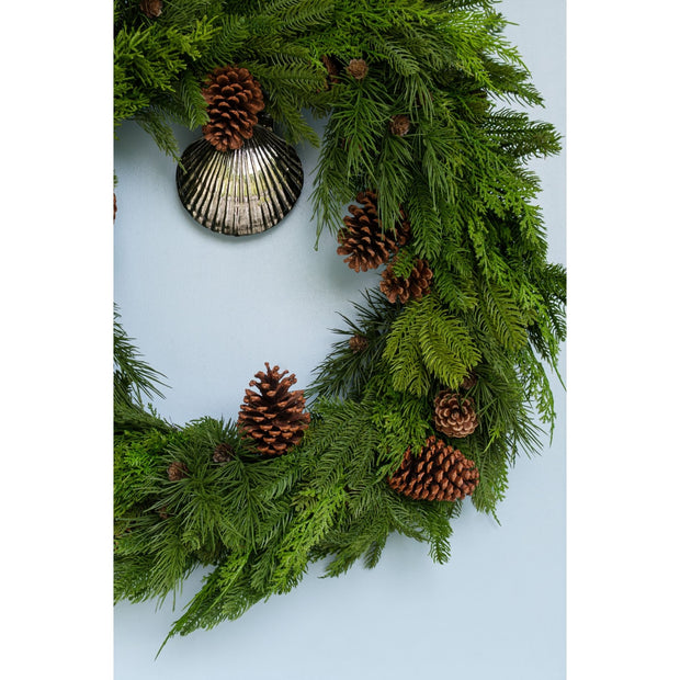 Mixed Evergreens & Pinecone Faux Wreath