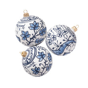 Blue Chinoiserie Glass Ornament - Set of 3