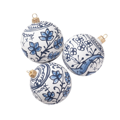 Blue Chinoiserie Glass Ornament - Set of 3