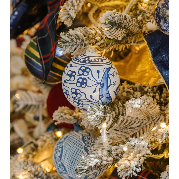 Blue Chinoiserie Glass Ornament - Set of 3