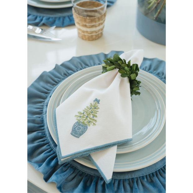 Cailíní Coastal Blue Velvet Ruffle Placemat - Set of 2