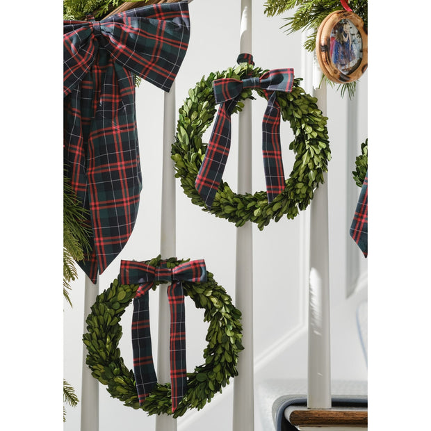 Boxwood Wreath with Christmas Tartan Bow