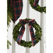 Boxwood Wreath with Christmas Tartan Bow