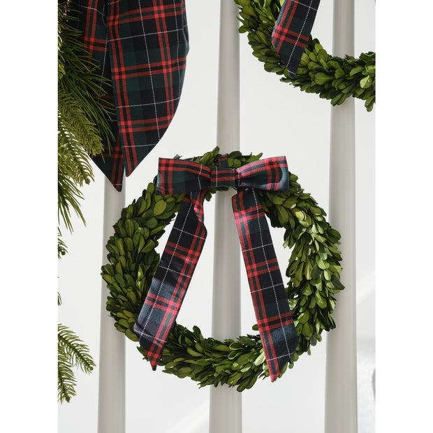 Boxwood Wreath with Christmas Tartan Bow
