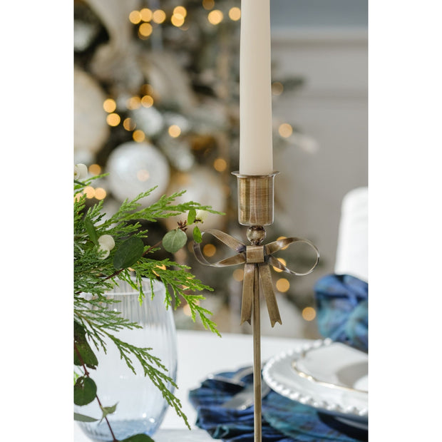 Tall Brass Bow Taper Candle Holder - Set of 2