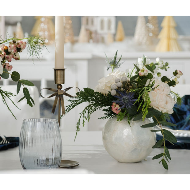 Tall Brass Bow Taper Candle Holder - Set of 2