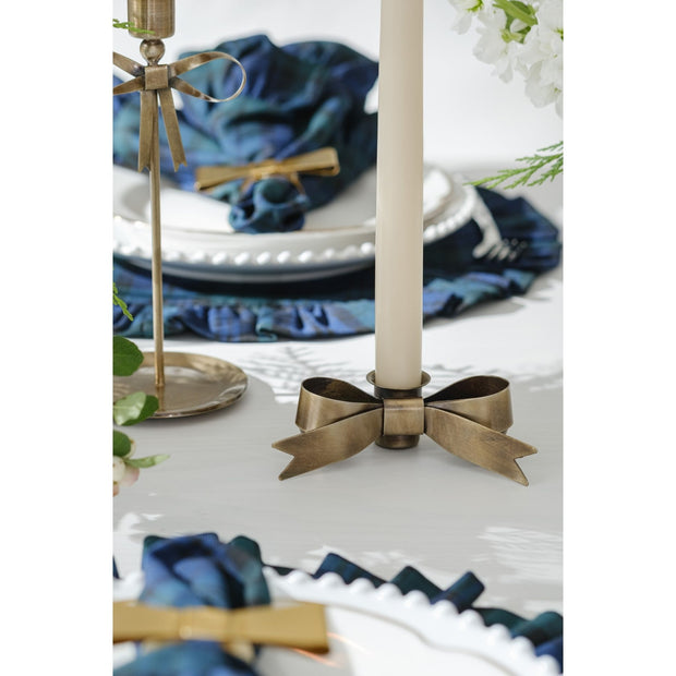 Petite Brass Bow Taper Candle Holder - Set of 2