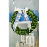 Preserved Boxwood Wreath with Blue & White Toile Bow