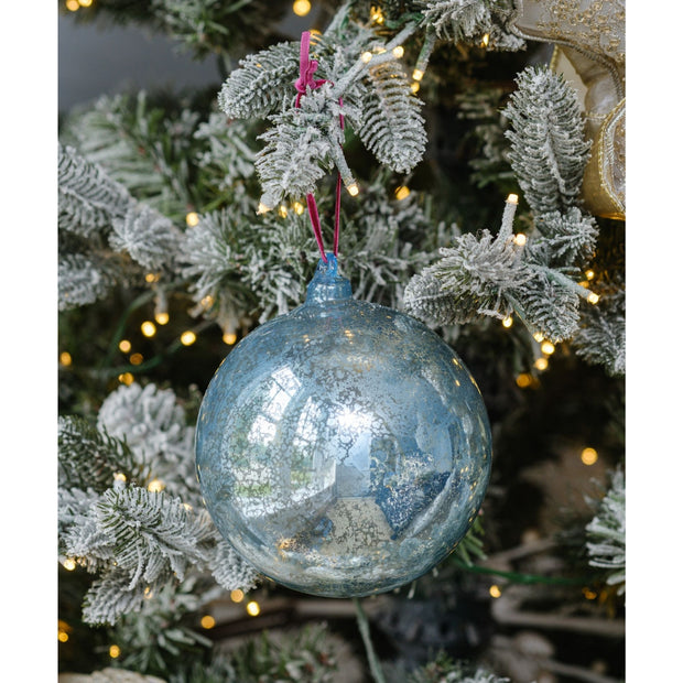 Dusty Blue Mercury Glass Ornament - Set of 6