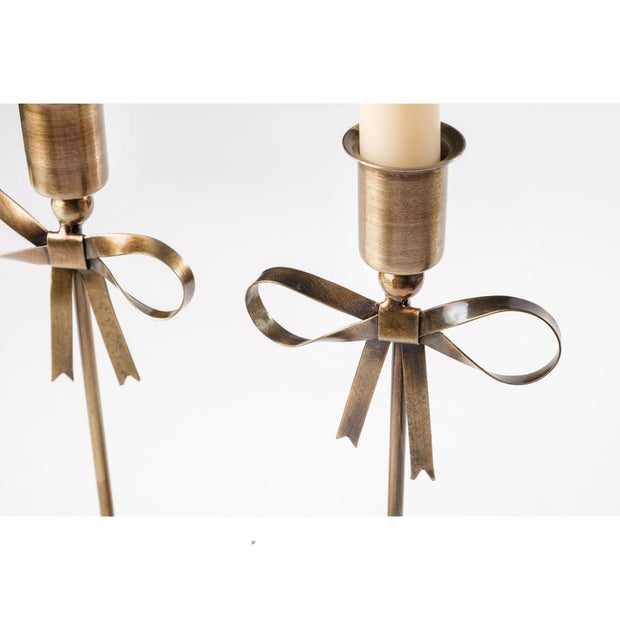 Tall Brass Bow Taper Candle Holder - Set of 2